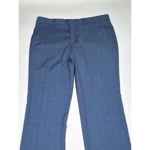 Mens Blue Plaid Dress Pants Slim Fit J. Ferrar Business Casual Work 34 waist